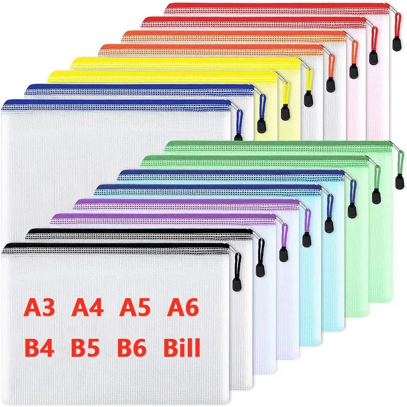 Reusable Zip Bag - A3/A4/A5/A6 Mesh Zipper Pouch Document Bag