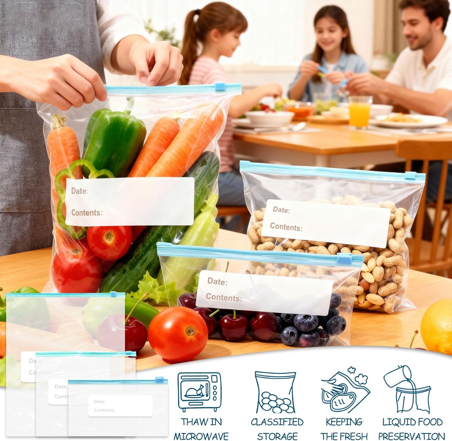 Reusable Zip Bag - 60pcs Reusable Freezer Bags, BPA-Free Zip