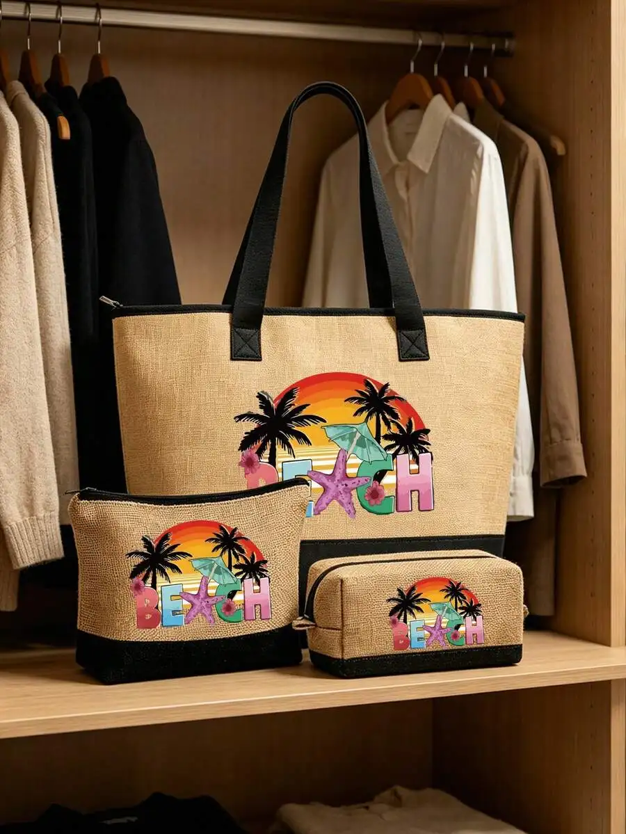 Travel Accessories Set - Beach Tote Bag Set With Cosmetic