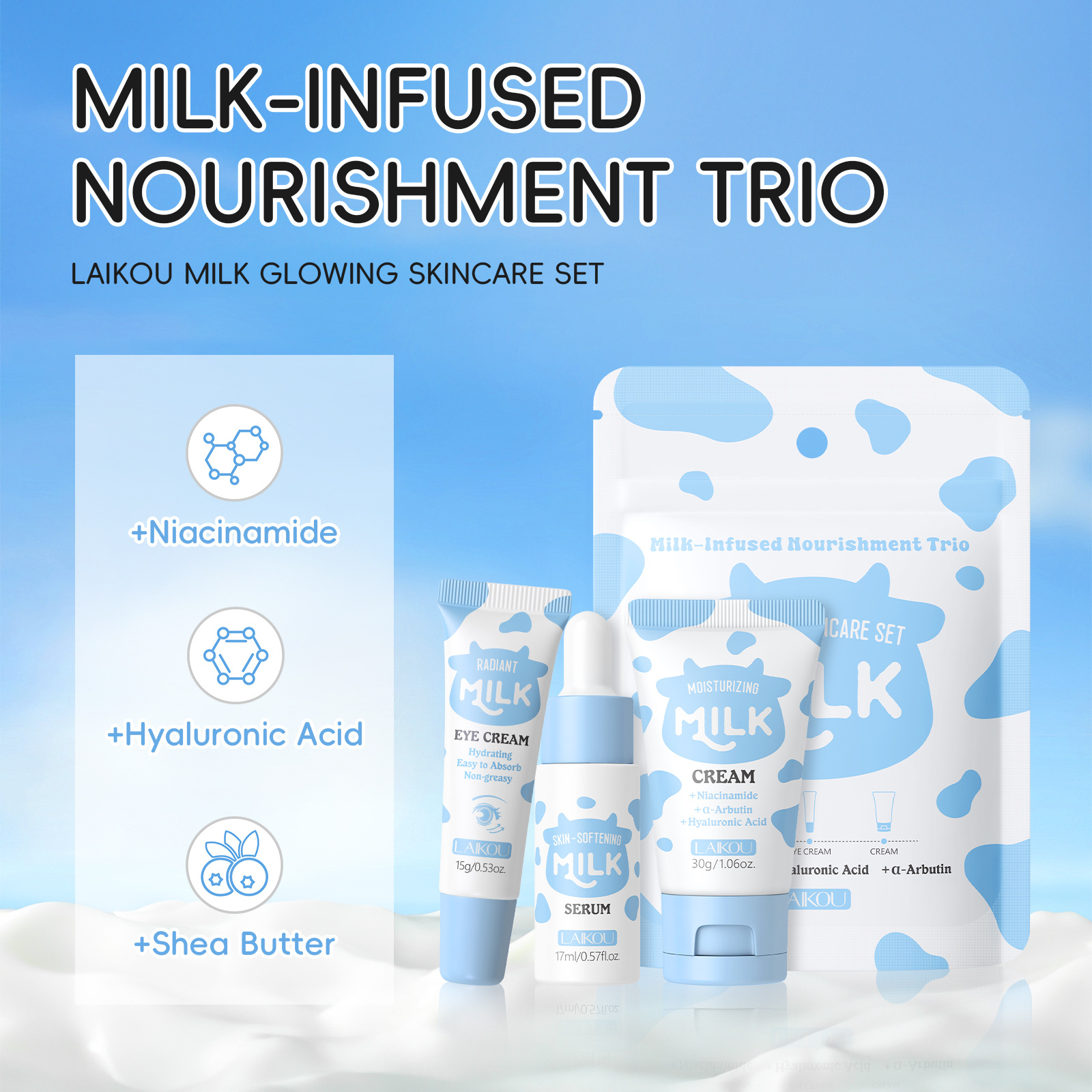 LAIKOU Milk 3Pcs Travel Skinca - Travel Accessories Set recensione e prezzo