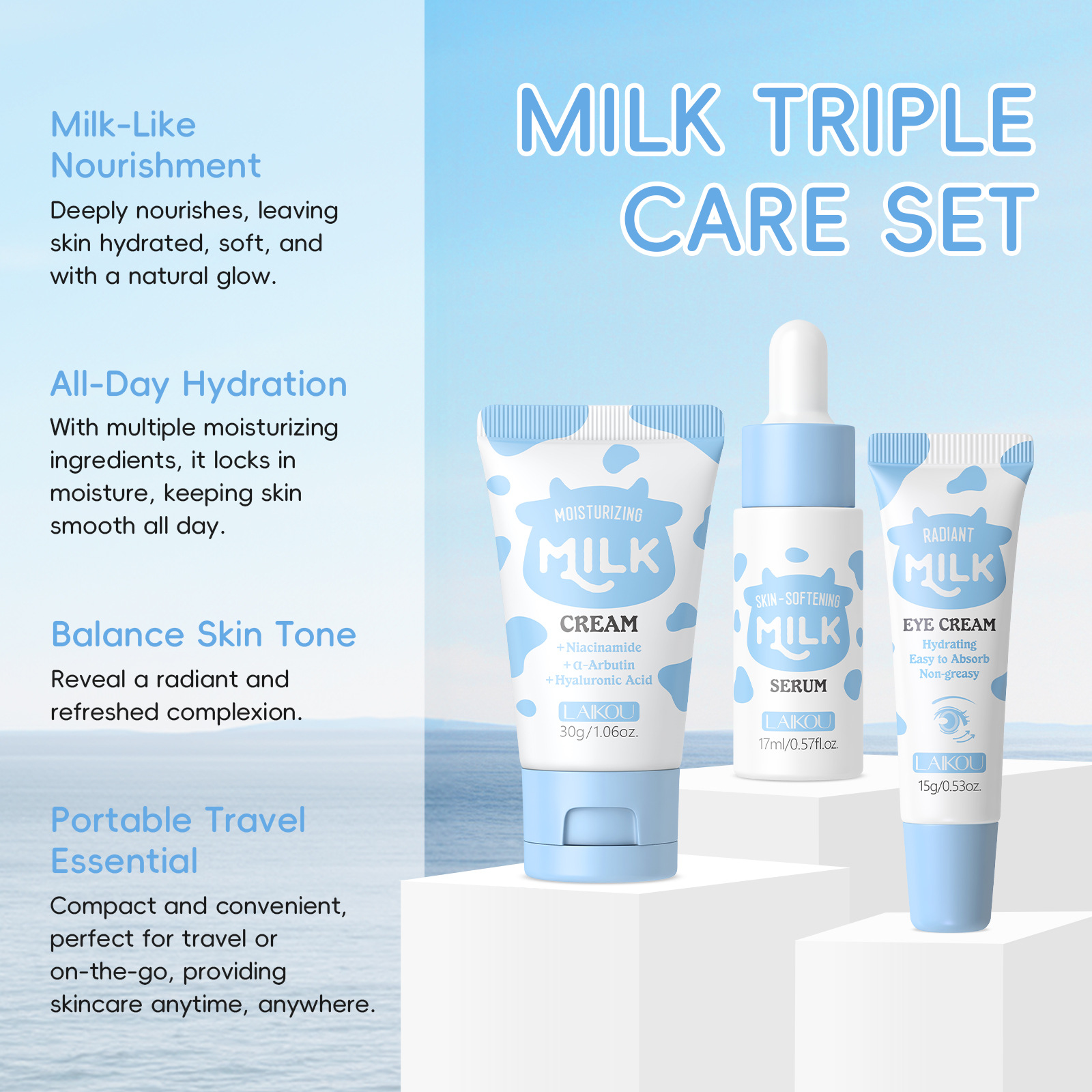 LAIKOU Milk 3Pcs Travel Skinca - Travel Accessories Set recensione e prezzo